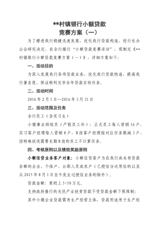 2025年专题讲座资料村镇银行小额贷款竞赛方案