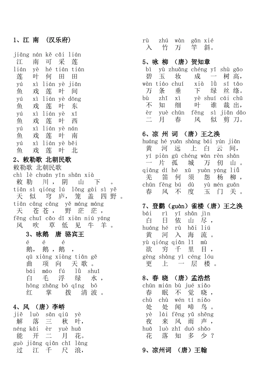 2025年一年级必背古诗20首拼音版复习过程_第2页
