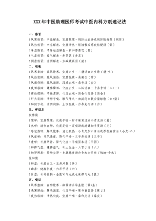 2025年X中医助理医师考试中医内科方剂速记法