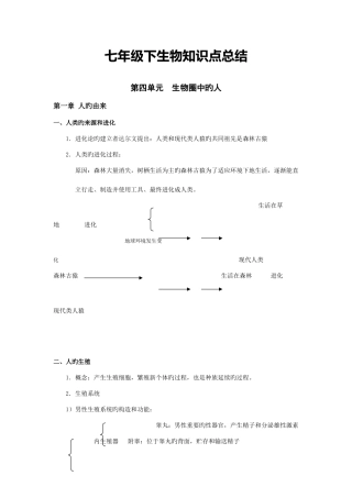 2025年人教版七年级下生物知识点总结