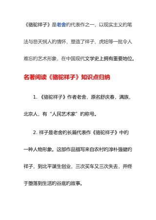 2025年骆驼祥子知识点梳理