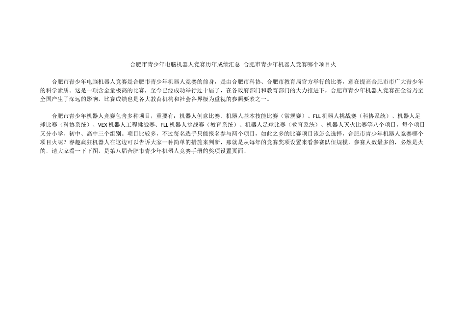 2025年合肥市青少年电脑机器人竞赛历年成绩汇总合肥市青少年机器人竞赛哪个项目火_第1页