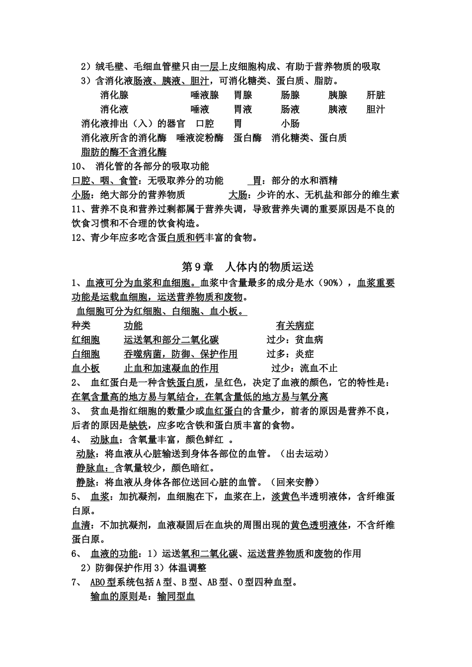 2025年七年级下册生物知识点总结复习进程_第2页