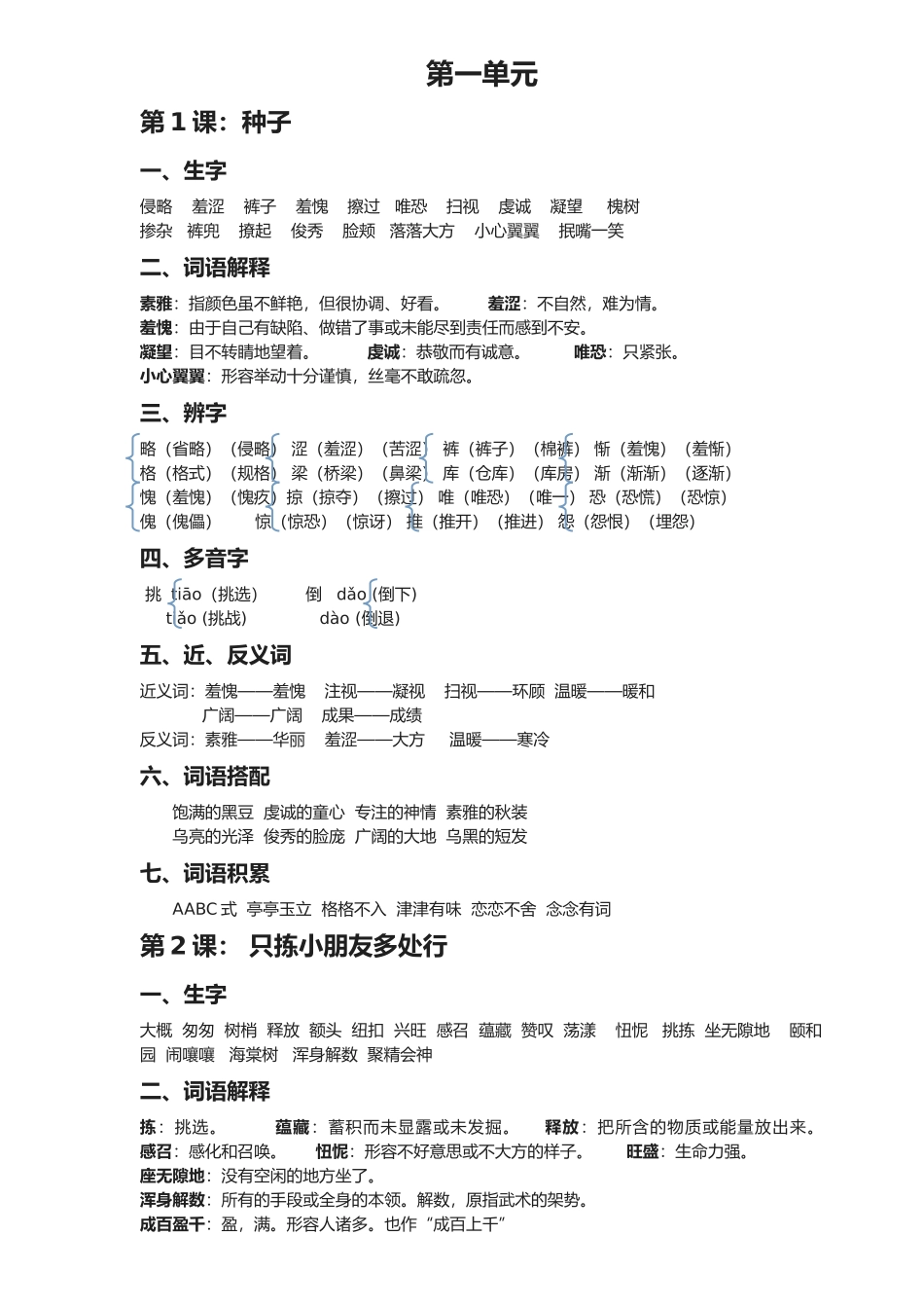 2025年小学语文S版四年级下册知识点_第2页