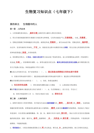 2025年生物复习知识点初一下