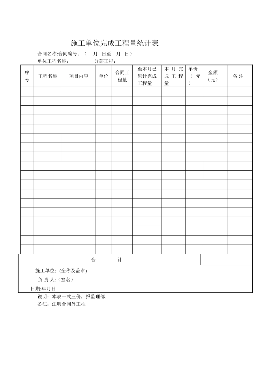 月报----施工单位完成工程量统计表_第1页