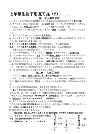 2025年七年级生物下册知识点整理版复习课程