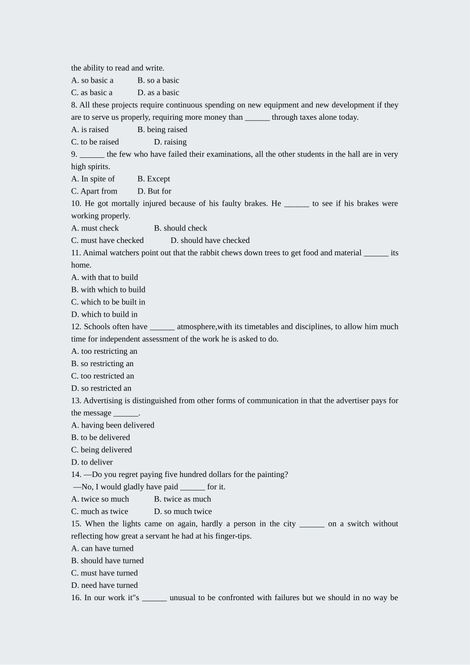 2025年大学英语六级264真题无答案_第2页