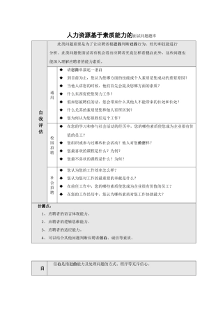 2025年人力资源基于素质能力的面试问题题库