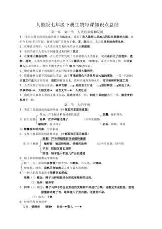 2025年七年级下册生物知识点总结69665教学提纲