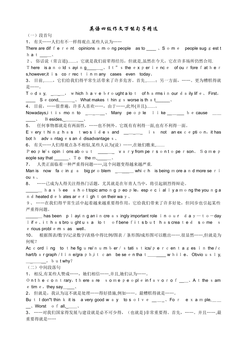 2025年四级英语作文万能句子_第2页