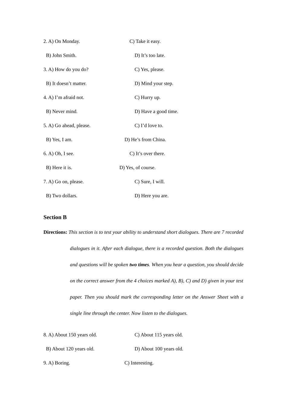 2025年高等学校英语应用能力考试级含参考答案_第2页