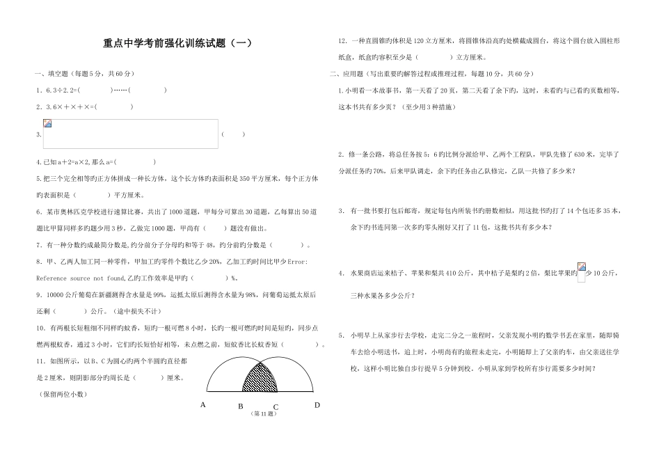 2025年重点中学小升初分班考前强化训练试题_第1页