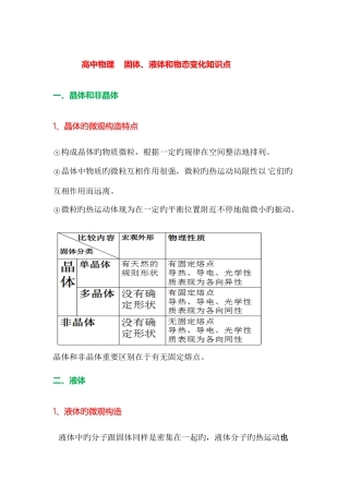 2025年高中物理固体液体和物态变化知识点