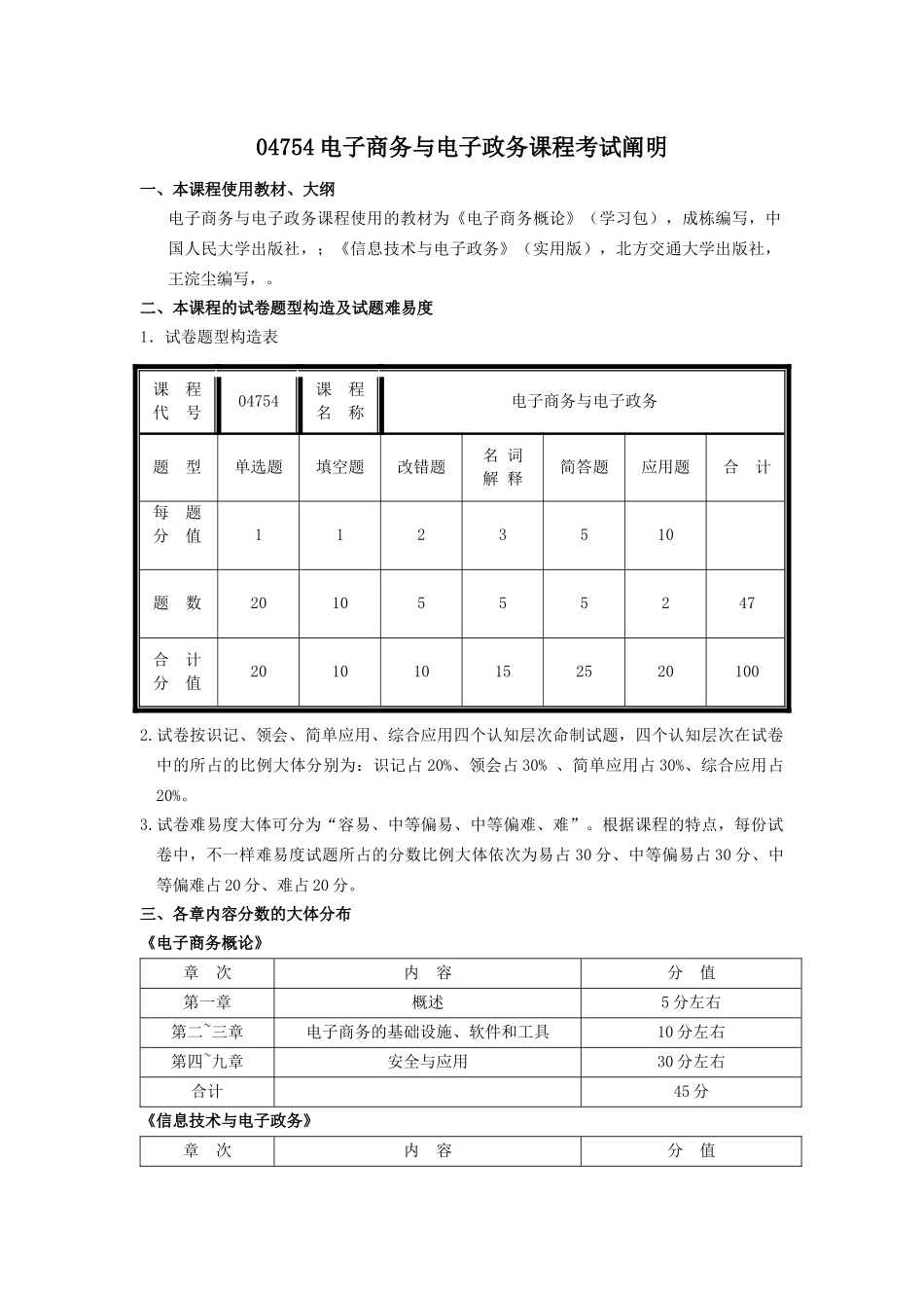 2025年电子商务与电子政务课程考试说明_第1页