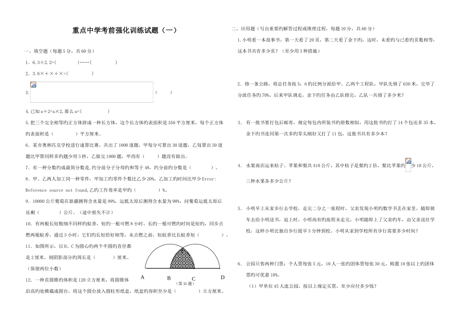2025年重点中学小升初分班考前强化训练试题共套_第1页