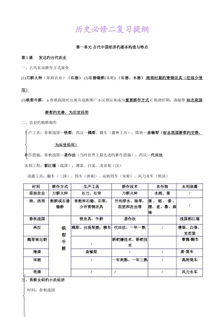 2025年高一历史必修知识点总结