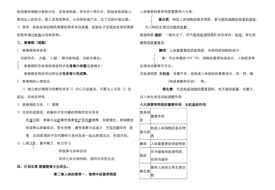 2025年七年级下册生物知识点归纳68569教学内容_第2页