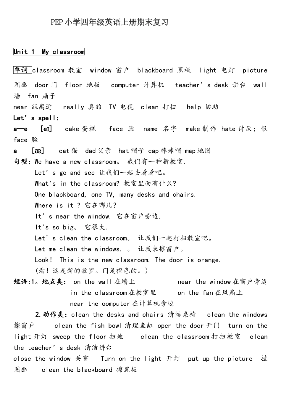 2025年新版小学四年级英语上册复习知识点归纳史上最全精心整理_第1页