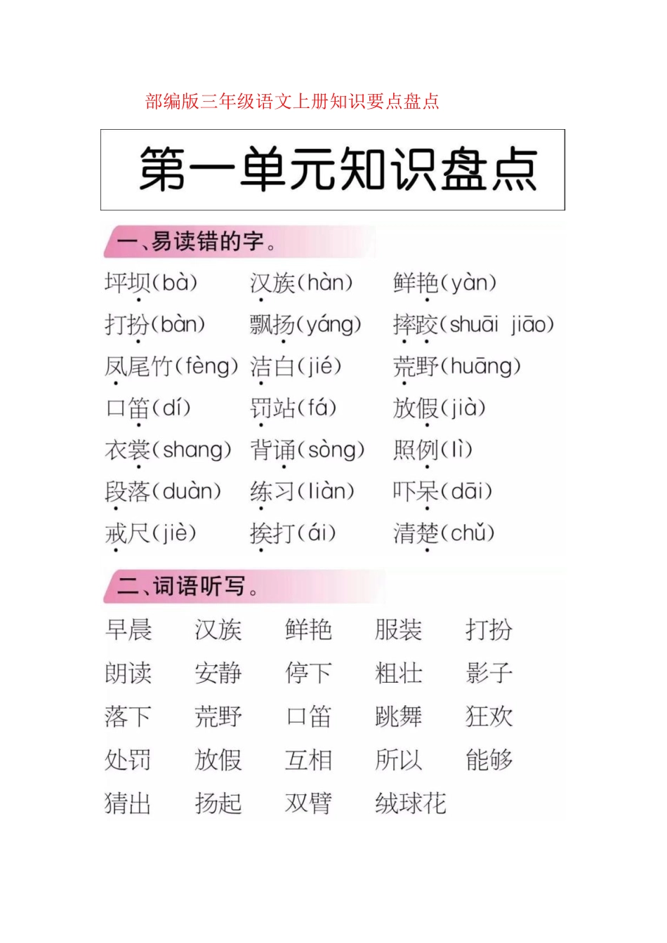 2025年部编版三年级语文上册知识要点归纳盘点单元共_第2页