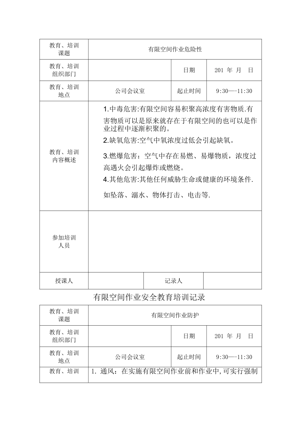 有限空间作业安全教育培训记录_第2页