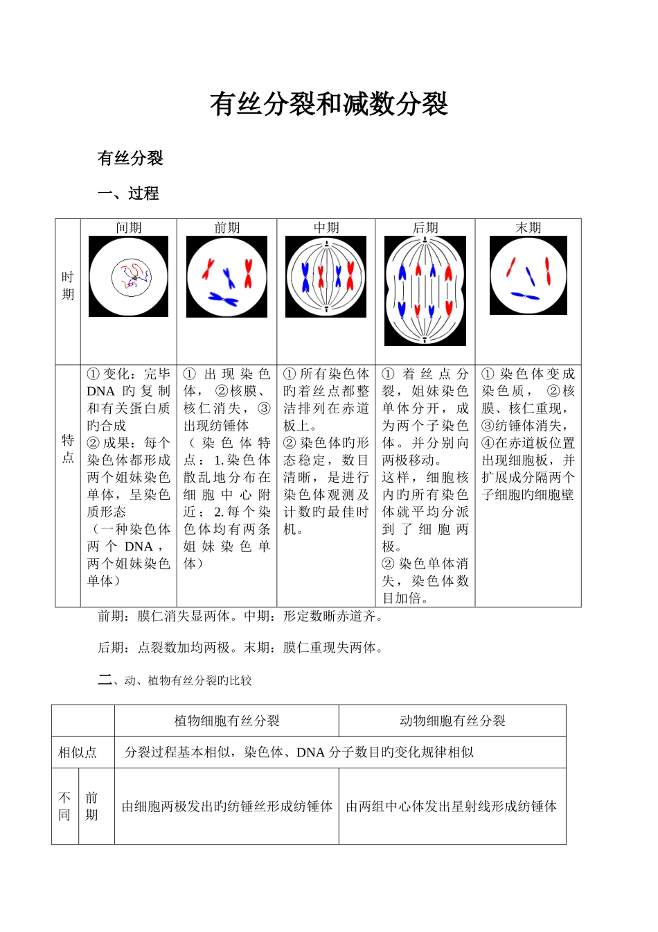 2025年高中生物必修二有丝分裂减数分裂总结知识点_第1页