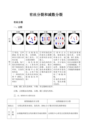 2025年高中生物必修二有丝分裂减数分裂总结知识点