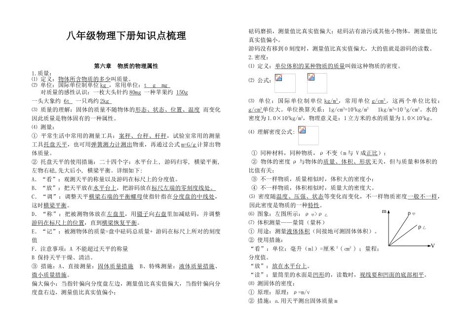 2025年苏科版八年级物理下册知识点梳理_第1页