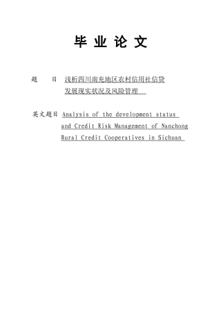 2025年四川南充地区农村信用社信贷发展现状及风险管理分析毕业论文