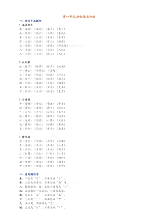 2025年一年级下册语文单元知识点归纳