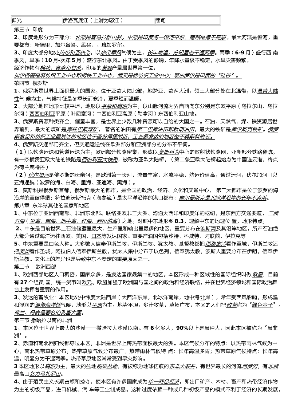 2025年七年级下册地理知识点总结25843教学文稿_第2页