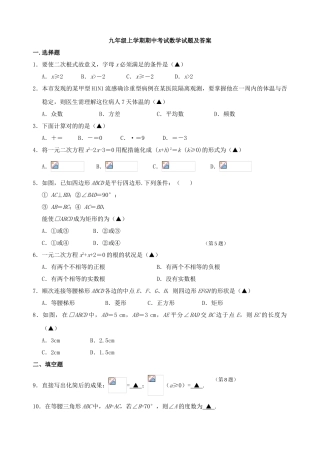 2025年试卷试题—九年级上学期期中考试数学试题及答案全套评分标准
