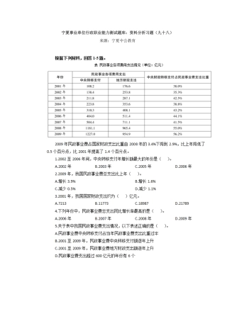 2025年宁夏事业单位行政职业能力测试题库资料分析习题九十八
