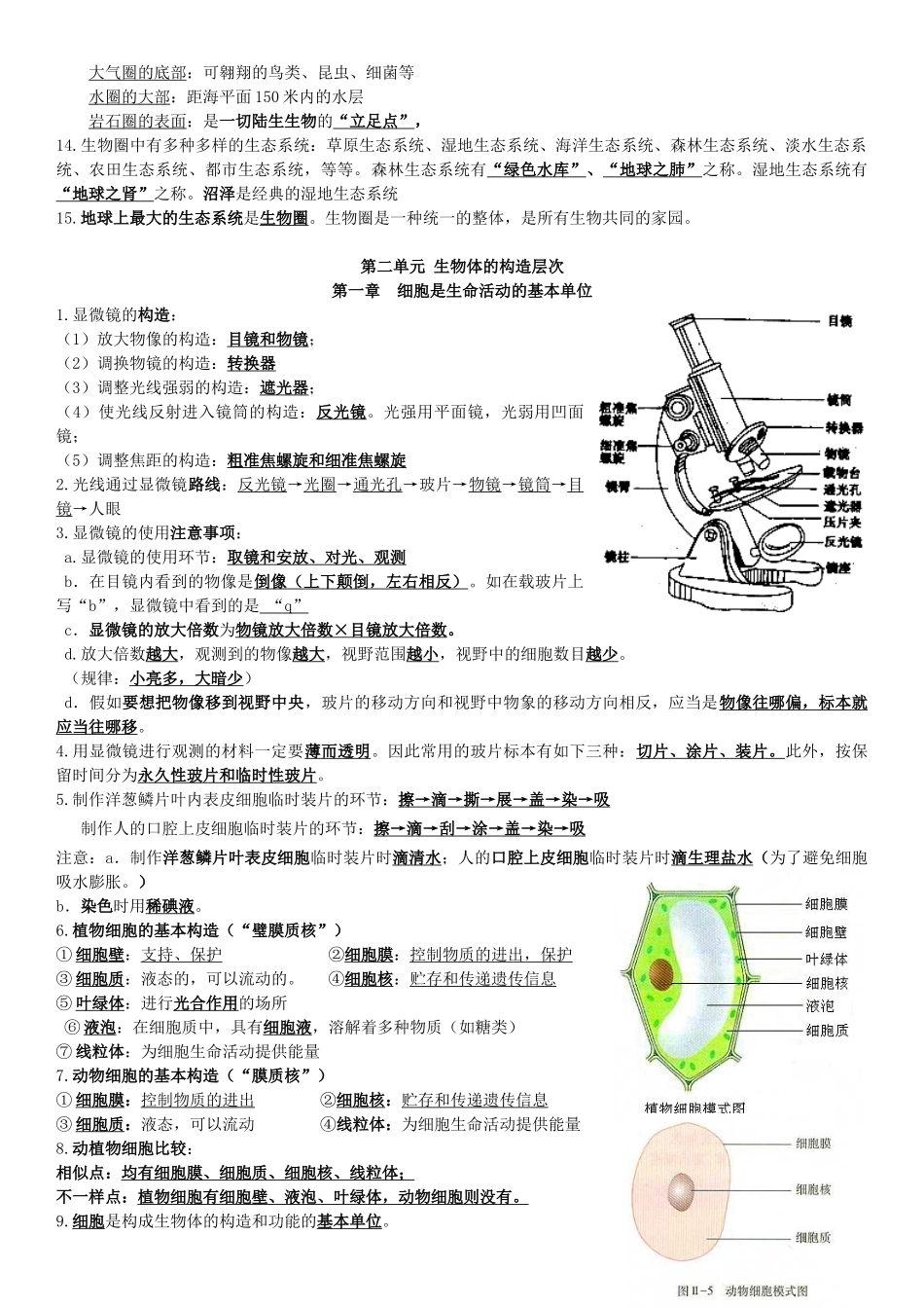 2025年七年级上册生物知识点归纳填空讲课教案_第2页