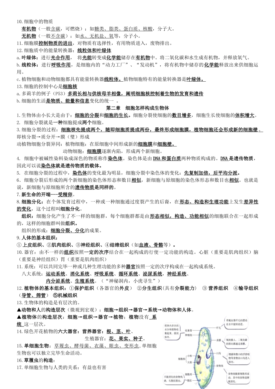 2025年七年级上册生物知识点归纳填空讲课教案_第3页