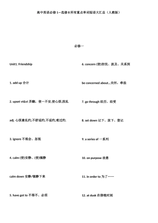 2025年高中英语全套教材重点单词汇总人教版