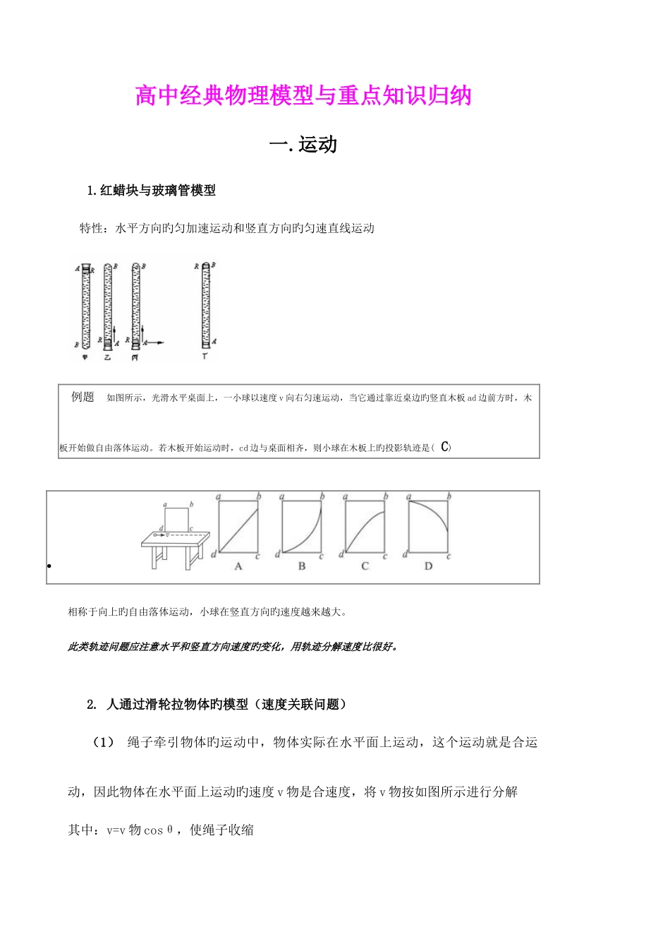 2025年高一必修二典型物理模型与知识点归纳_第1页