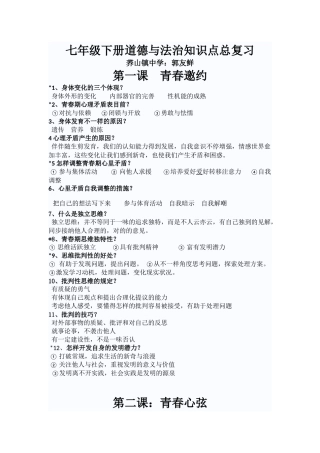 2025年七年级下册道德与法治知识点05518培训讲学