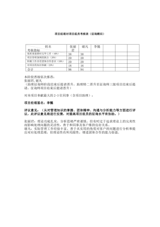 2025年项目经理对项目成员考核表咨询顾问
