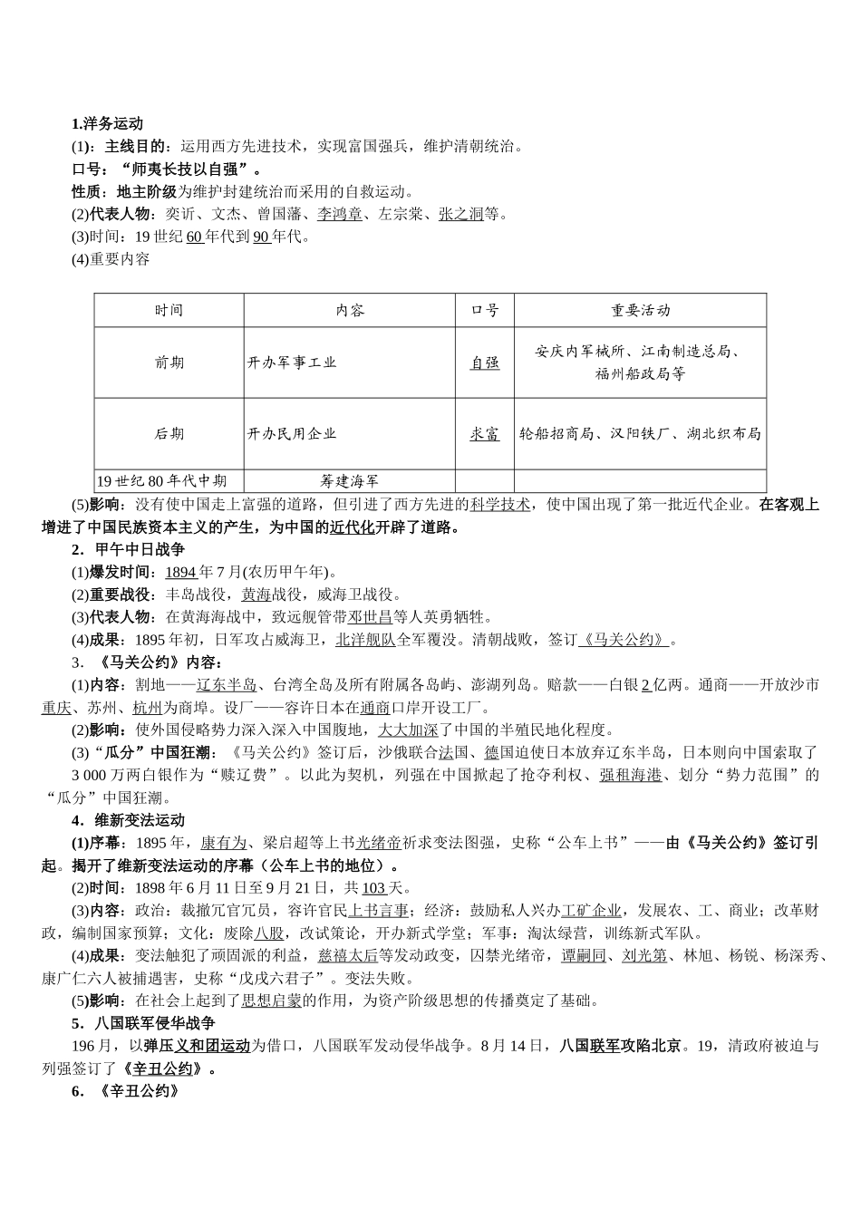 2025年人教版初中历史八上知识点总结复习课程_第2页