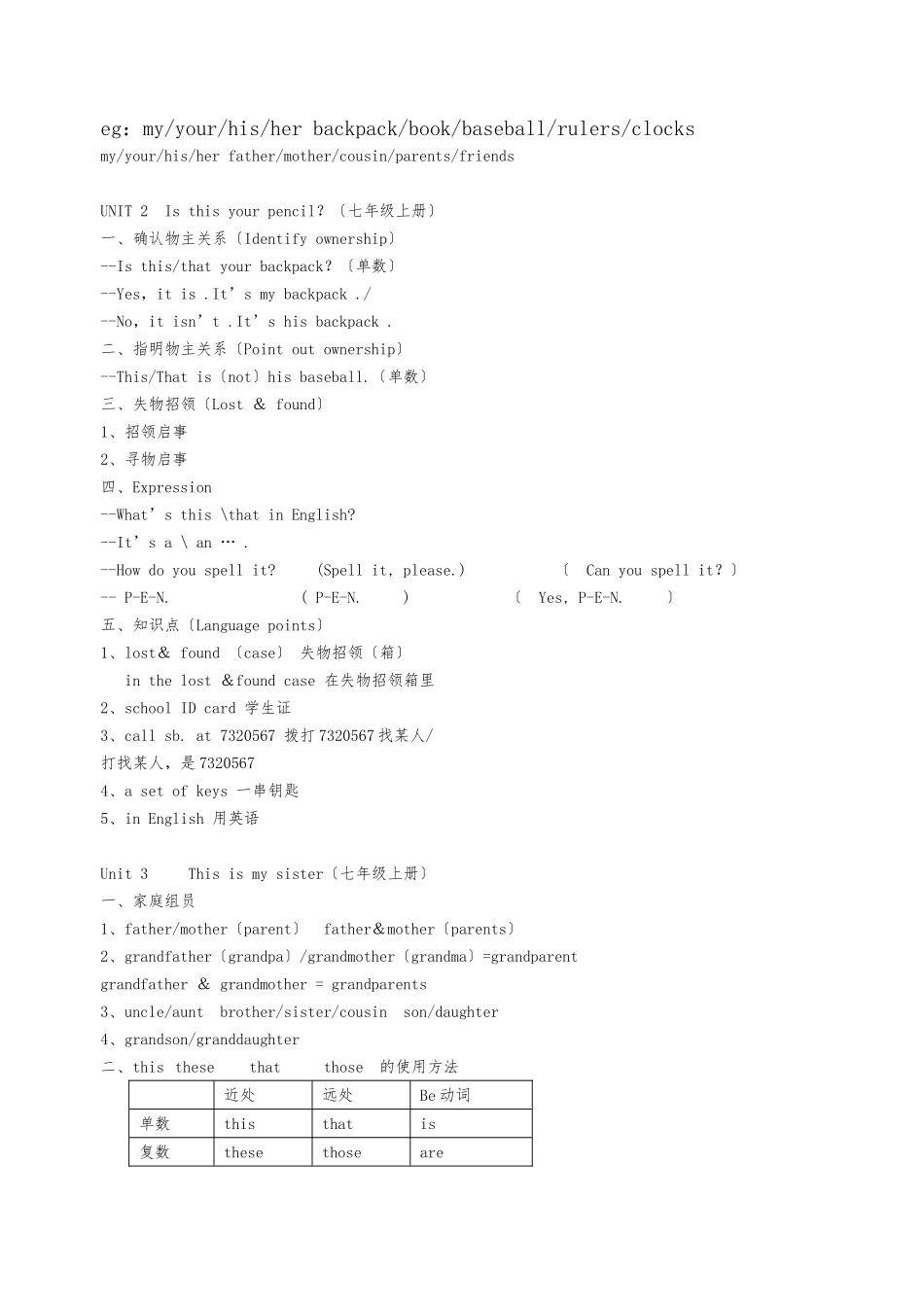 2025年七年级上册英语全册复习教案_第2页