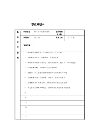 2025年热工技术员兼安全员岗位说明书