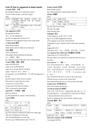2025年九级u10知识点总结教学内容