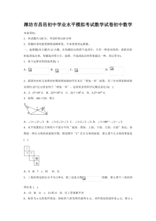 2025年潍坊市昌邑初中学业水平模拟考试数学试卷初中数学