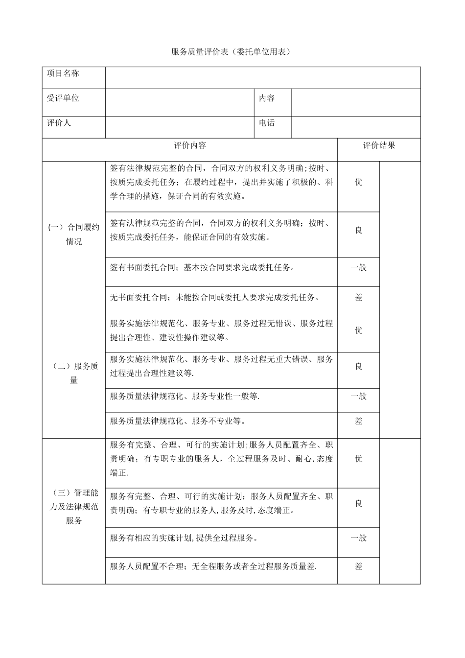 服务质量评价表_第1页