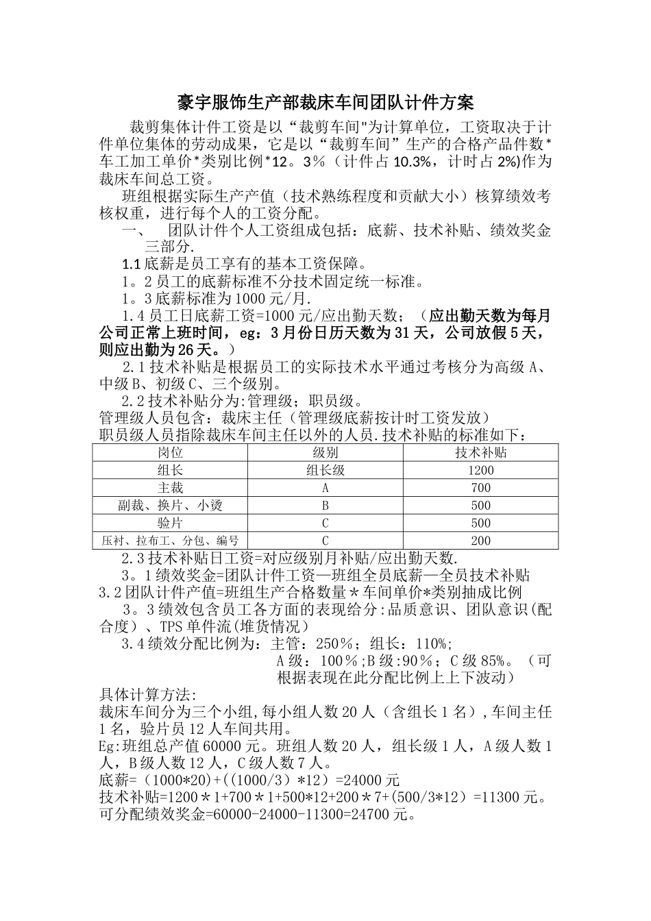 服装企业裁床车间团队计件方案_第1页