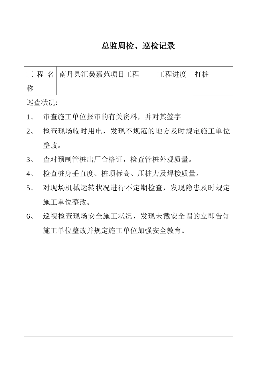 2025年总监理工程师周检巡检记录_第1页