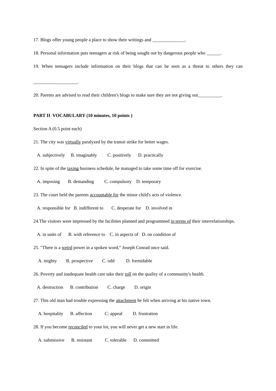 2025年1月研究生英语学位考试真题及答案_第3页