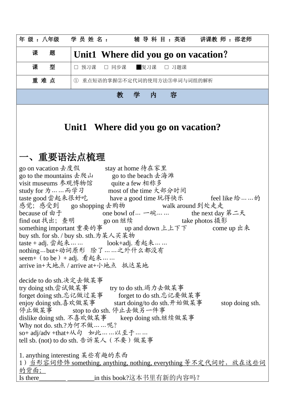 2025年人教版八年级英语上册第一单元知识点总结_第1页