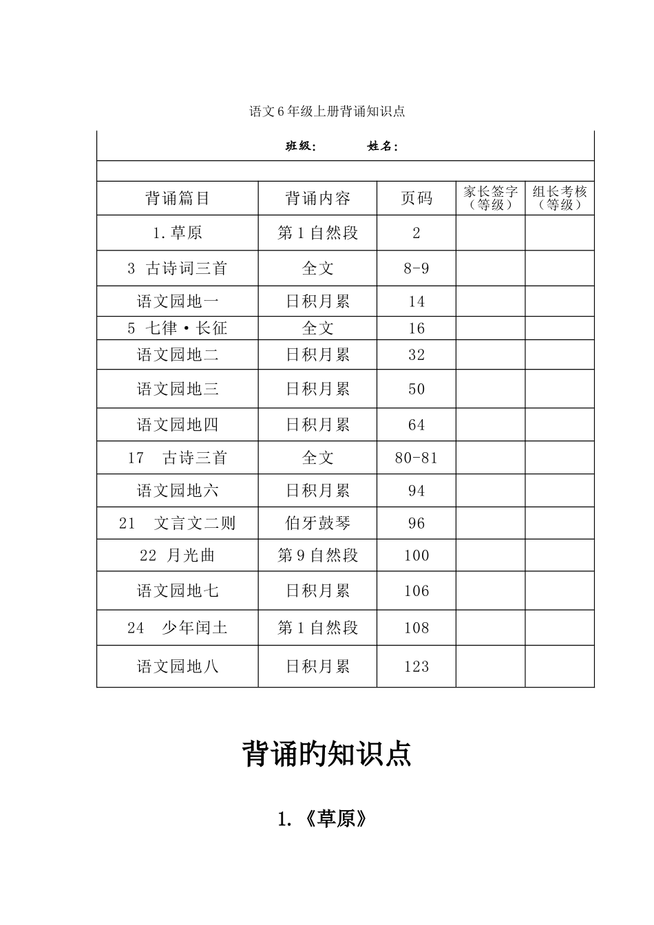 2025年部编版语文知识点年级上册背诵的课文知识点梳理_第1页